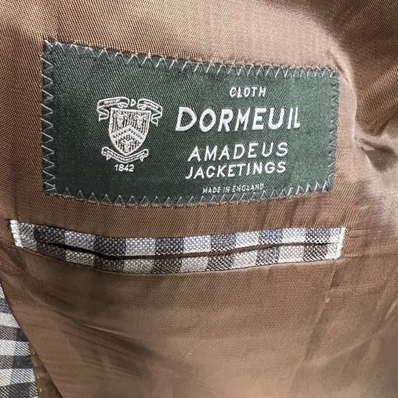 Vintage Georgetown Custom Dormeuil Blazer Mens Wool‎ 42R Taupe Brown navy check - Picture 12 of 16